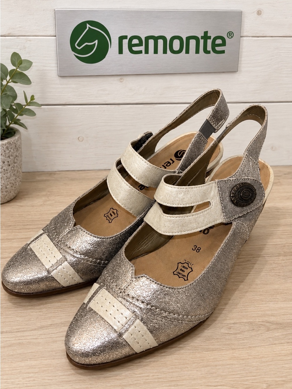 Remonte Silver Leather Slingback Shoes – Size 38